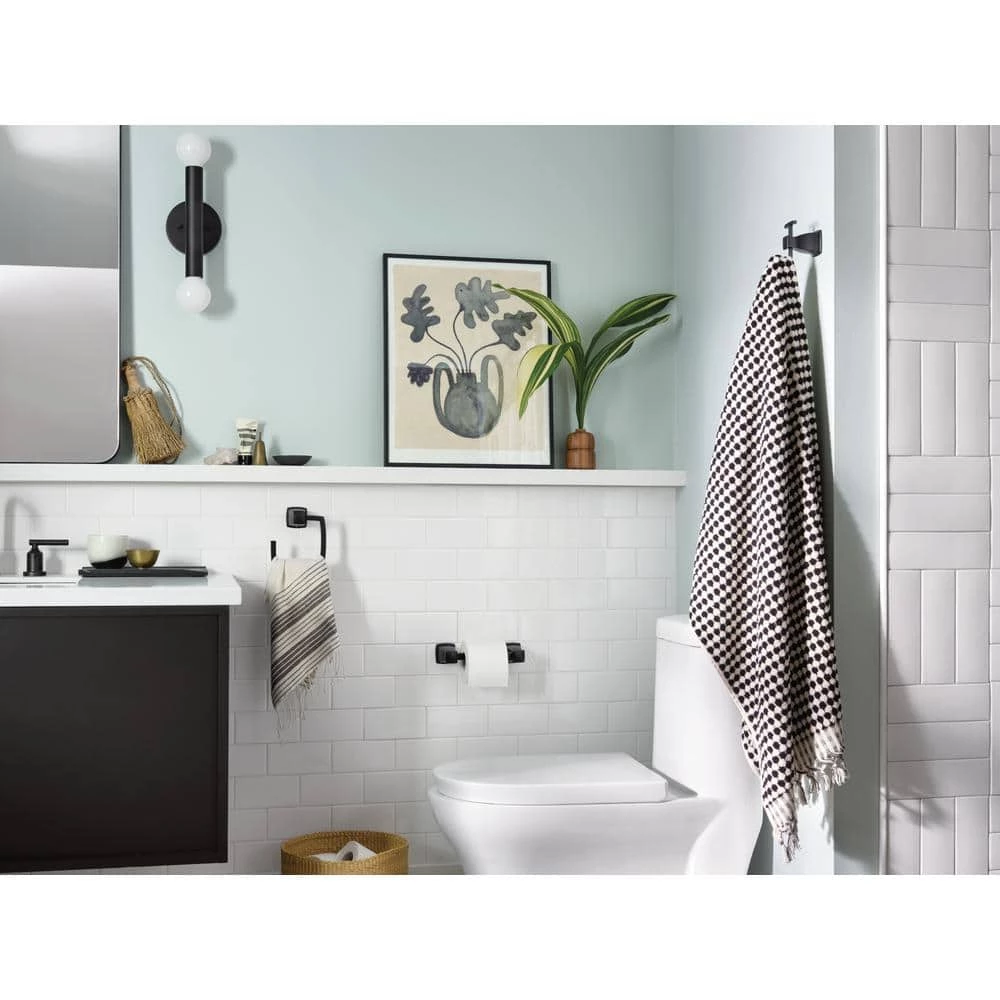 MOEN Hensley Pivoting Double Post Toilet Paper Holder with Press and Mark in Matte Black 4 MOEN Hensley Pivoting Double Post Toilet Paper Holder with Press and Mark in Matte Black - Image 4