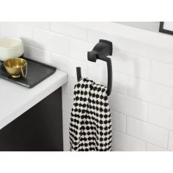 MOEN Hensley Towel Ring with Press and Mark in Matte Black 10 MOEN Hensley Towel Ring with Press and Mark in Matte Black -Bathroom Accessories Sales matte black moen towel rings my3586bl 44 1000