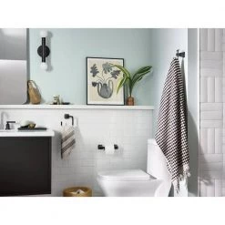 MOEN Hensley Towel Ring with Press and Mark in Matte Black 8 MOEN Hensley Towel Ring with Press and Mark in Matte Black -Bathroom Accessories Sales matte black moen towel rings my3586bl 4f 1000