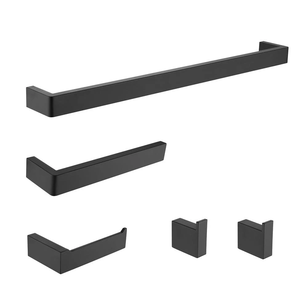 Ruiling 5-Piece Bath Hardware Set with Towel Bar Toilet Paper Holder and Towel Hook in Matte Black 1 Ruiling 5-Piece Bath Hardware Set with Towel Bar Toilet Paper Holder and Towel Hook in Matte Black