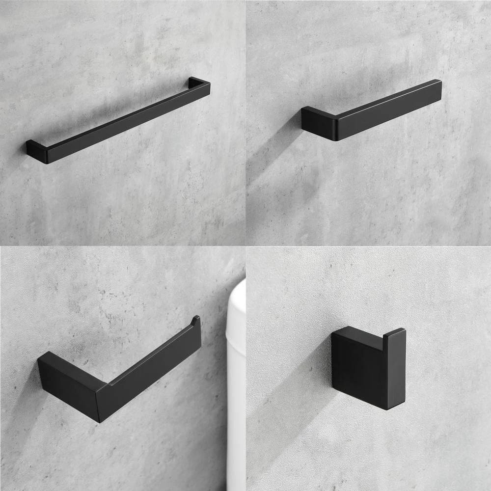 Ruiling 5-Piece Bath Hardware Set with Towel Bar Toilet Paper Holder and Towel Hook in Matte Black 6 Ruiling 5-Piece Bath Hardware Set with Towel Bar Toilet Paper Holder and Towel Hook in Matte Black - Image 6