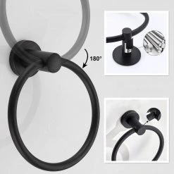 Ruiling 2-Pack Wall-Mounted Towel Ring in Matte Black -Bathroom Accessories Sales matte black ruiling towel rings atk 222 4f 1000
