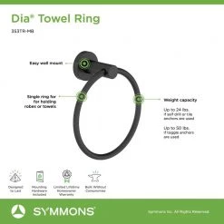 Symmons Dia Wall-Mounted Hand Towel Ring in Matte Black 9 Symmons Dia Wall-Mounted Hand Towel Ring in Matte Black -Bathroom Accessories Sales matte black symmons towel rings 353tr mb 4f 1000