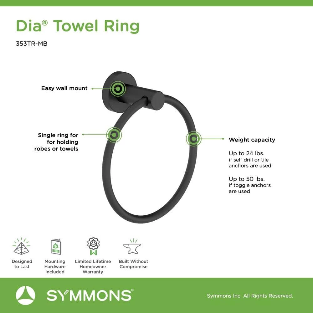 Symmons Dia Wall-Mounted Hand Towel Ring in Matte Black 5 Symmons Dia Wall-Mounted Hand Towel Ring in Matte Black - Image 5