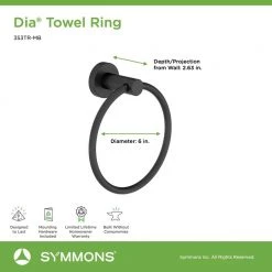 Symmons Dia Wall-Mounted Hand Towel Ring in Matte Black 8 Symmons Dia Wall-Mounted Hand Towel Ring in Matte Black -Bathroom Accessories Sales matte black symmons towel rings 353tr mb c3 1000