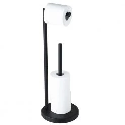 ACEHOOM Bathroom Freestanding Toilet Paper Holder Stand with Reserver in Matte Black