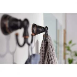 MOEN Banbury Double Robe Hook in Mediterranean Bronze -Bathroom Accessories Sales mediterranean bronze moen towel hooks y2603brb 4f 1000