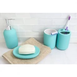 Home Basics 4-Piece Mason Jar Bath Accessory Set in Mint Green -Bathroom Accessories Sales mint home basics bathroom accessory sets hdc51460 31 1000