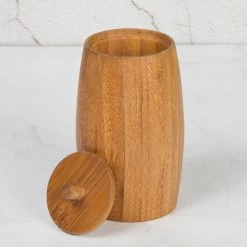 Creative Home Natural Bamboo Barrel Shaped Cotton Ball Holder Cotton Swab Organizer Bathroom Storage Jar Container -Bathroom Accessories Sales natural finish creative home bathroom storage containers 62013 4f 1000