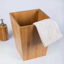 Creative Home Natural Bamboo Waste Basket, Garbage Container Recycle Trash Bin -Bathroom Accessories Sales natural finish creative home bathroom trash cans 63067 1f 1000