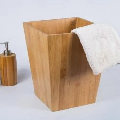 Creative Home Natural Bamboo Waste Basket, Garbage Container Recycle Trash Bin -Bathroom Accessories Sales natural finish creative home bathroom trash cans 63067 44 1000
