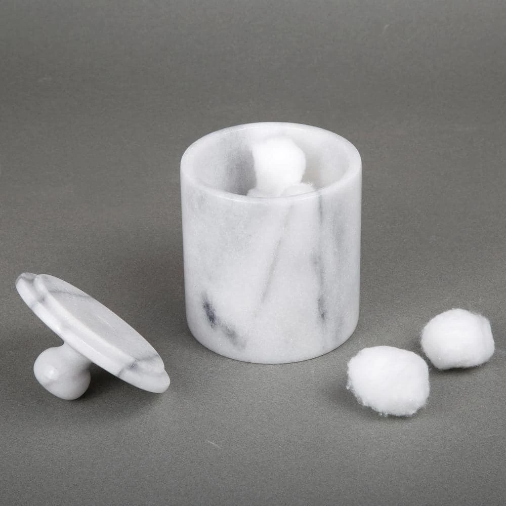 Creative Home Natural Marble Cotton Ball Swab Holder Bathroom Accessory Storage Jar Canister Off-White 3 Creative Home Natural Marble Cotton Ball Swab Holder Bathroom Accessory Storage Jar Canister Off-White - Image 3