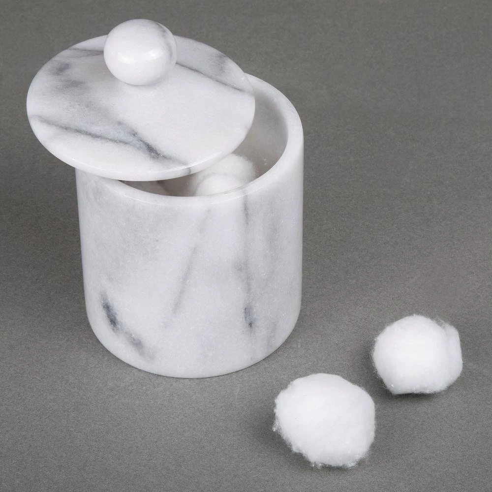 Creative Home Natural Marble Cotton Ball Swab Holder Bathroom Accessory Storage Jar Canister Off-White 2 Creative Home Natural Marble Cotton Ball Swab Holder Bathroom Accessory Storage Jar Canister Off-White - Image 2