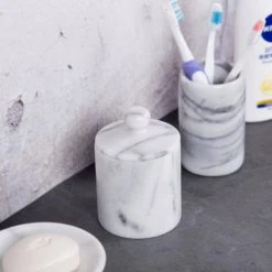 Creative Home Natural Marble Cotton Ball Swab Holder Bathroom Accessory Storage Jar Canister Off-White 11 Creative Home Natural Marble Cotton Ball Swab Holder Bathroom Accessory Storage Jar Canister Off-White -Bathroom Accessories Sales off white creative home bathroom storage containers 32467 fa 1000
