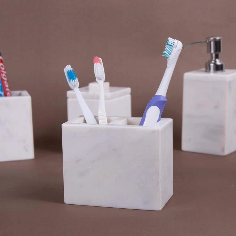 Creative Home Natural Marble Rectangular Toothbrush Holder, Makeup Brush Organizer for Bathroom Countertop Organize, Off-White 6 Creative Home Natural Marble Rectangular Toothbrush Holder, Makeup Brush Organizer for Bathroom Countertop Organize, Off-White - Image 6