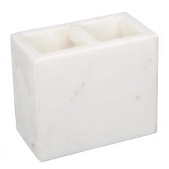Creative Home Natural Marble Rectangular Toothbrush Holder, Makeup Brush Organizer for Bathroom Countertop Organize, Off-White