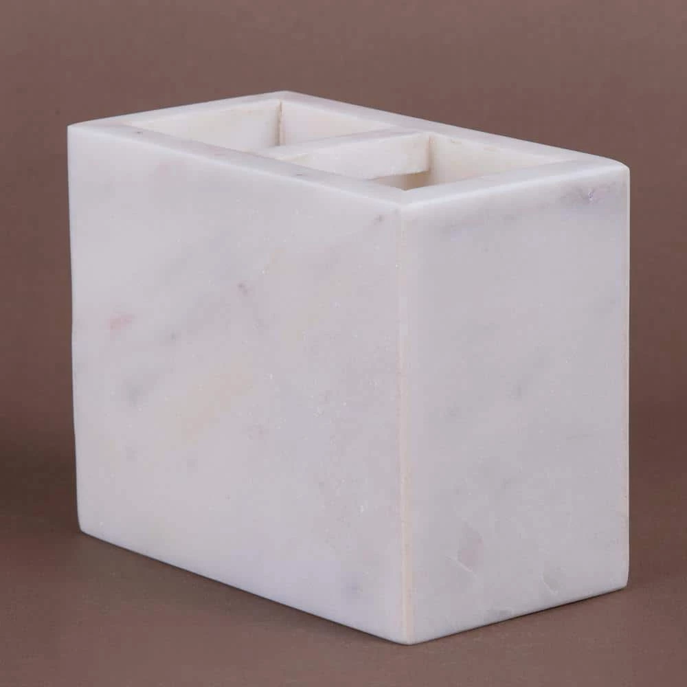 Creative Home Natural Marble Rectangular Toothbrush Holder, Makeup Brush Organizer for Bathroom Countertop Organize, Off-White 2 Creative Home Natural Marble Rectangular Toothbrush Holder, Makeup Brush Organizer for Bathroom Countertop Organize, Off-White - Image 2