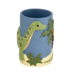 MODONA Dinosaur 4-Piece Kids Bathroom Accessories Set in Blue/Green and Brown -Bathroom Accessories Sales painted modona bathroom accessory sets bs ds a 44 1000