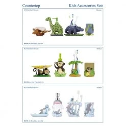 MODONA Dinosaur 4-Piece Kids Bathroom Accessories Set in Blue/Green and Brown -Bathroom Accessories Sales painted modona bathroom accessory sets bs ds a 76 1000