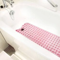 HealthSmart Clear Bath Mat, 15.5 in x 40 in, with 200 suction cups, in Pink -Bathroom Accessories Sales pink healthsmart bathtub accessories 523 1740 0095 4f 1000