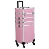 Aoibox 4-in-1 Aluminum Cosmetic Organizer Box Makeup Travel Case in Pink