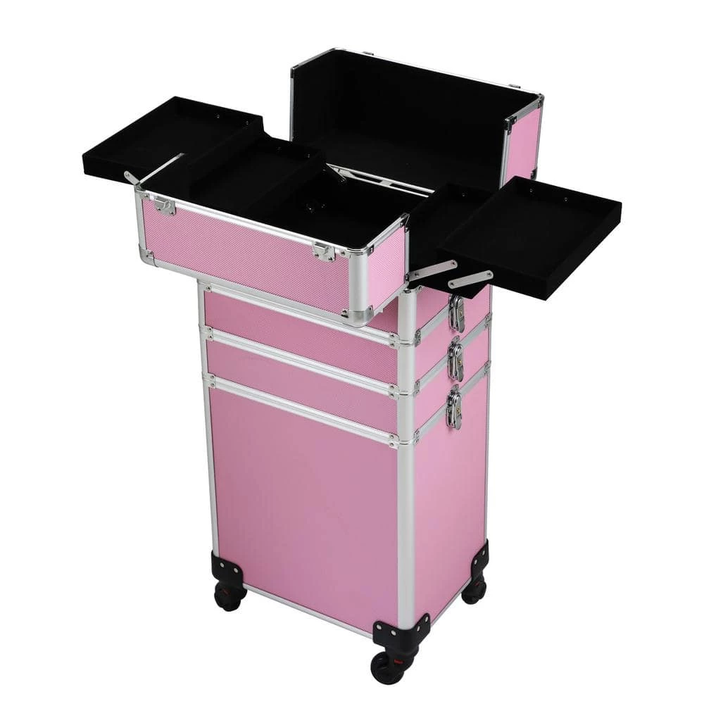 Aoibox 4-in-1 Aluminum Cosmetic Organizer Box Makeup Travel Case in Pink 2 Aoibox 4-in-1 Aluminum Cosmetic Organizer Box Makeup Travel Case in Pink - Image 2