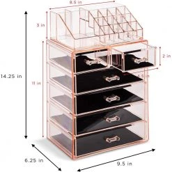 Sorbus Freestanding 6 Drawer 6.25 in. x 14.25 in. 1-Cube Cosmetic Organizer in Pink Acrylic -Bathroom Accessories Sales pink sorbus makeup organizers mup set 42pi 1f 1000