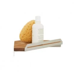 SEACHROME 18 in. x 4 in. Rectangular Shower Shelf with Rail in Polished and Natural Teak Wood Insert -Bathroom Accessories Sales polished seachrome bathtub accessories 700 7005 tw ps 44 1000