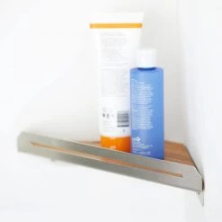 SEACHROME 14 in. x 8 in. Corner Shower Shelf in Polished with Natural Teak Wood Insert 11 SEACHROME 14 in. x 8 in. Corner Shower Shelf in Polished with Natural Teak Wood Insert -Bathroom Accessories Sales polished seachrome bathtub accessories 700 7006 tw ps 4f 1000