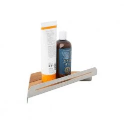 SEACHROME 14 in. x 8 in. Corner Shower Shelf in Satin with a Natural Teak Wood Insert