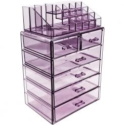 Sorbus Freestanding 6-Drawer 6.25 in. x 14.25 in. 1-Cube Acrylic Cosmetic Organizer in Purple