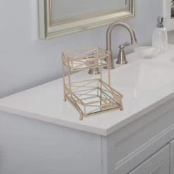 Home Details 2 Tier Sleek Vanity Tower in Satin Gold 5 Home Details 2 Tier Sleek Vanity Tower in Satin Gold -Bathroom Accessories Sales satin gold home details makeup organizers 27173 sgold 4f 1000