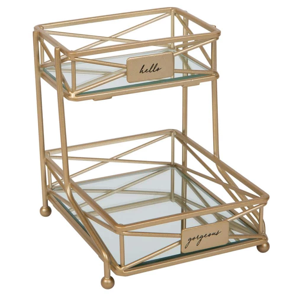 Home Details 2 Tier Sleek Vanity Tower in Satin Gold 1 Home Details 2 Tier Sleek Vanity Tower in Satin Gold