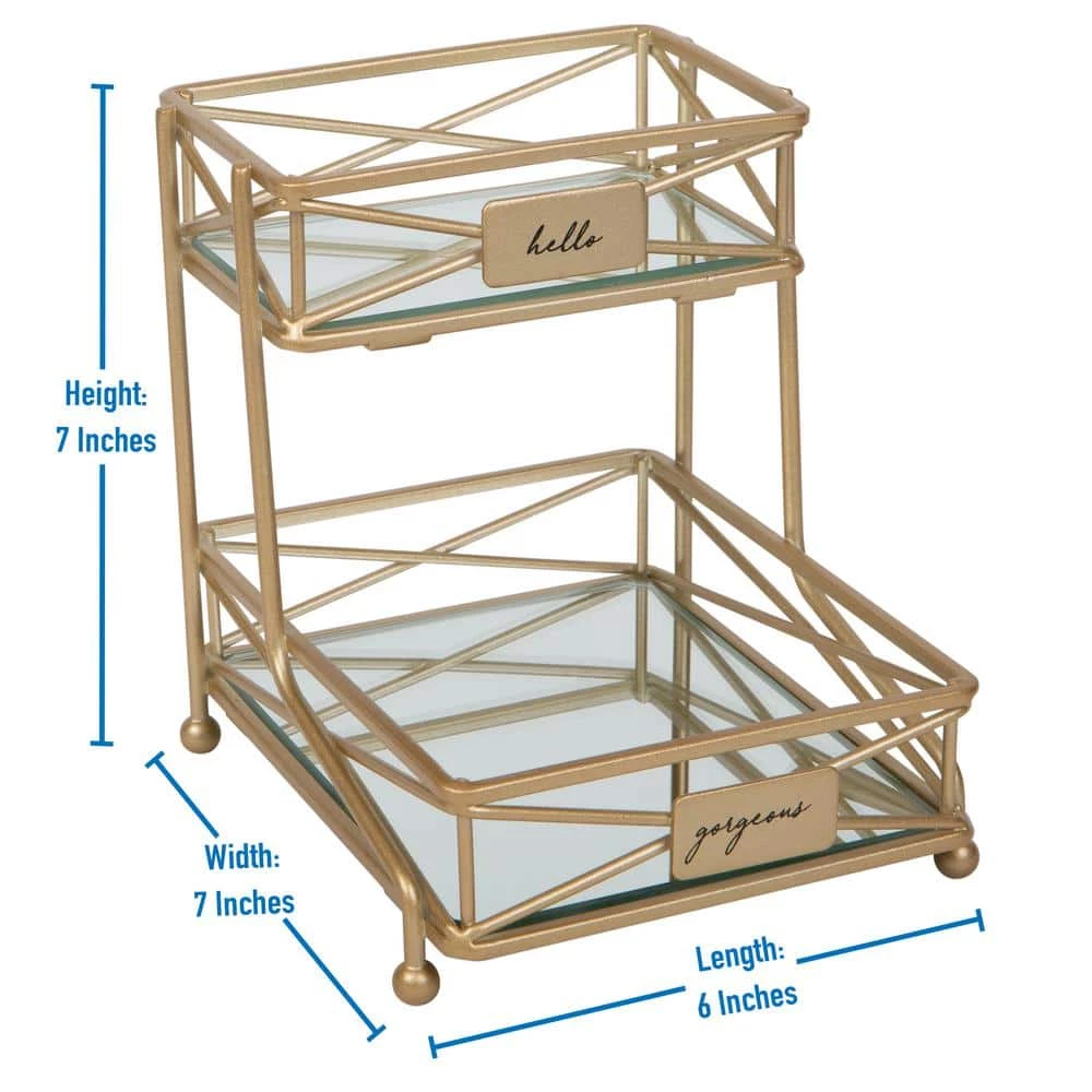 Home Details 2 Tier Sleek Vanity Tower in Satin Gold 2 Home Details 2 Tier Sleek Vanity Tower in Satin Gold - Image 2