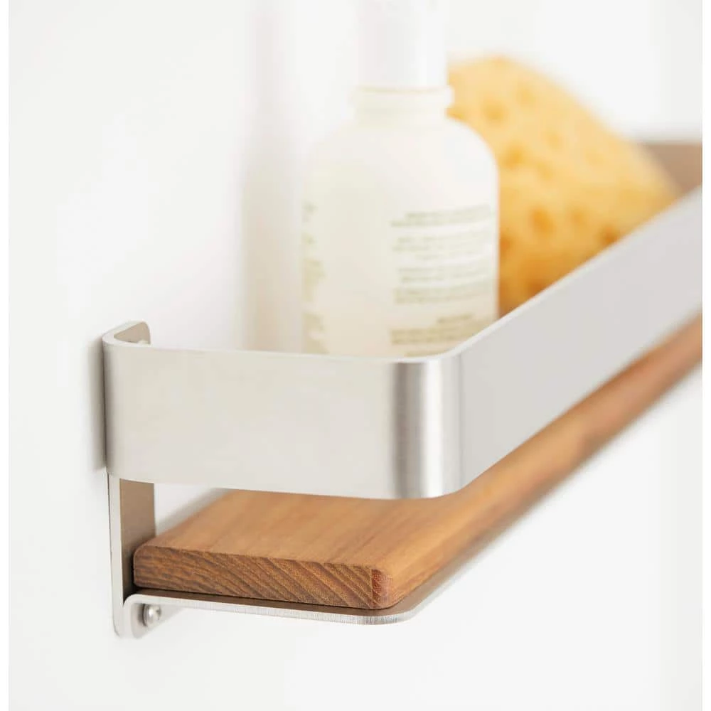 SEACHROME 18 in. x 4 in. Rectangular Shower Shelf with Rail in Satin and Natural Teak Wood Insert 3 SEACHROME 18 in. x 4 in. Rectangular Shower Shelf with Rail in Satin and Natural Teak Wood Insert - Image 3