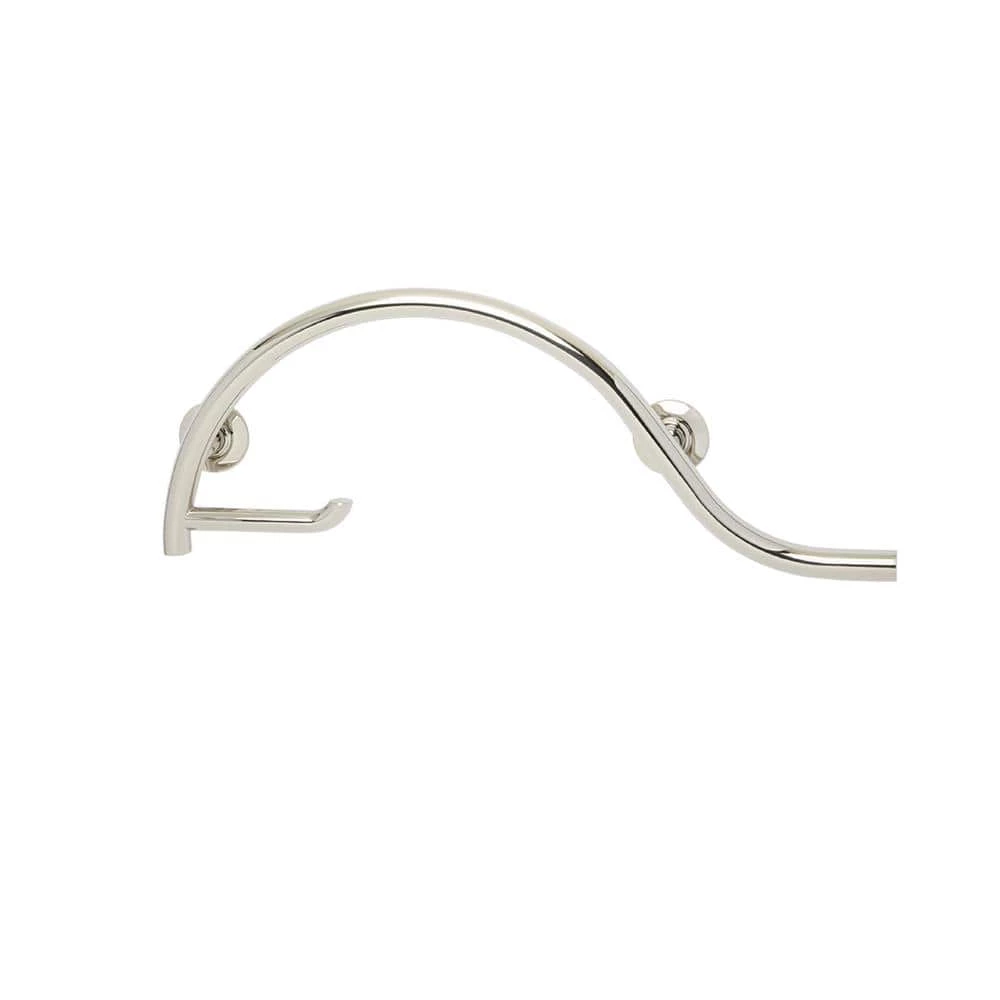 SEACHROME 30 in. Lifestyle and Wellness Pismo Curved Bathroom Shower Grab Bar with Toilet Paper Holder Bar, Right-Handed in Satin 1 SEACHROME 30 in. Lifestyle and Wellness Pismo Curved Bathroom Shower Grab Bar with Toilet Paper Holder Bar, Right-Handed in Satin