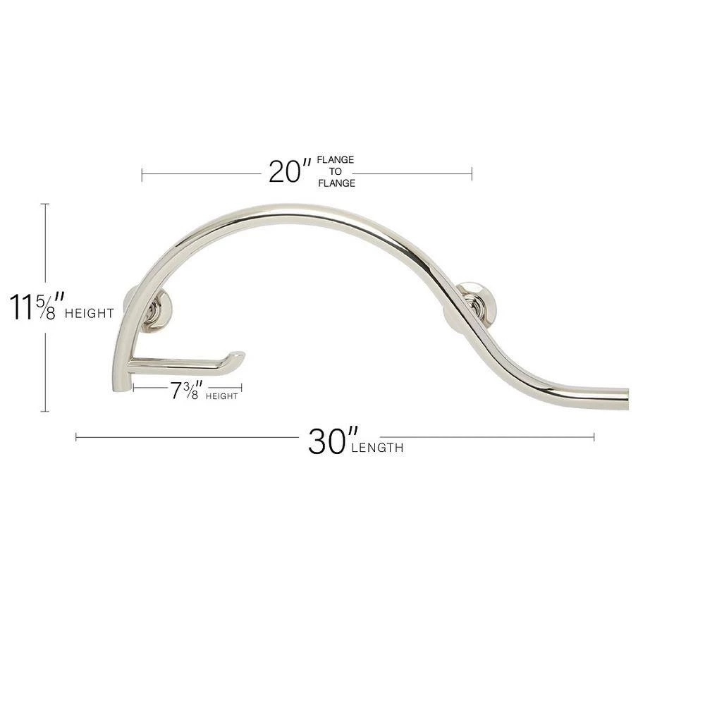 SEACHROME 30 in. Lifestyle and Wellness Pismo Curved Bathroom Shower Grab Bar with Toilet Paper Holder Bar, Right-Handed in Satin 2 SEACHROME 30 in. Lifestyle and Wellness Pismo Curved Bathroom Shower Grab Bar with Toilet Paper Holder Bar, Right-Handed in Satin - Image 2