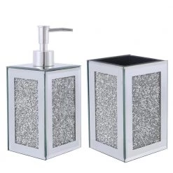 Unbranded Segers 2-Piece Bathroom Accessory Set with Soap Dispenser, Toothbrush Holder in Silver