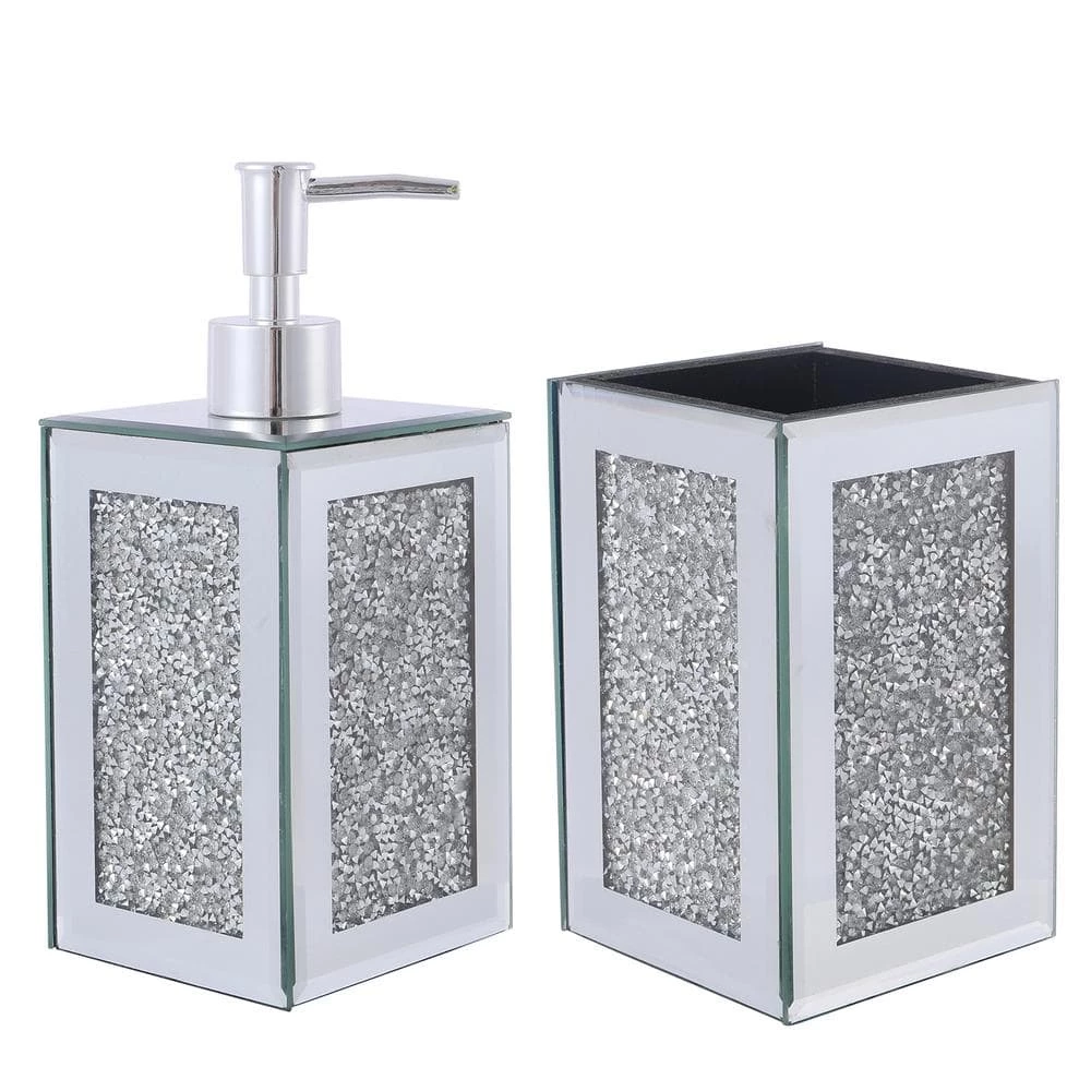 Unbranded Segers 2-Piece Bathroom Accessory Set with Soap Dispenser, Toothbrush Holder in Silver 1 Unbranded Segers 2-Piece Bathroom Accessory Set with Soap Dispenser, Toothbrush Holder in Silver