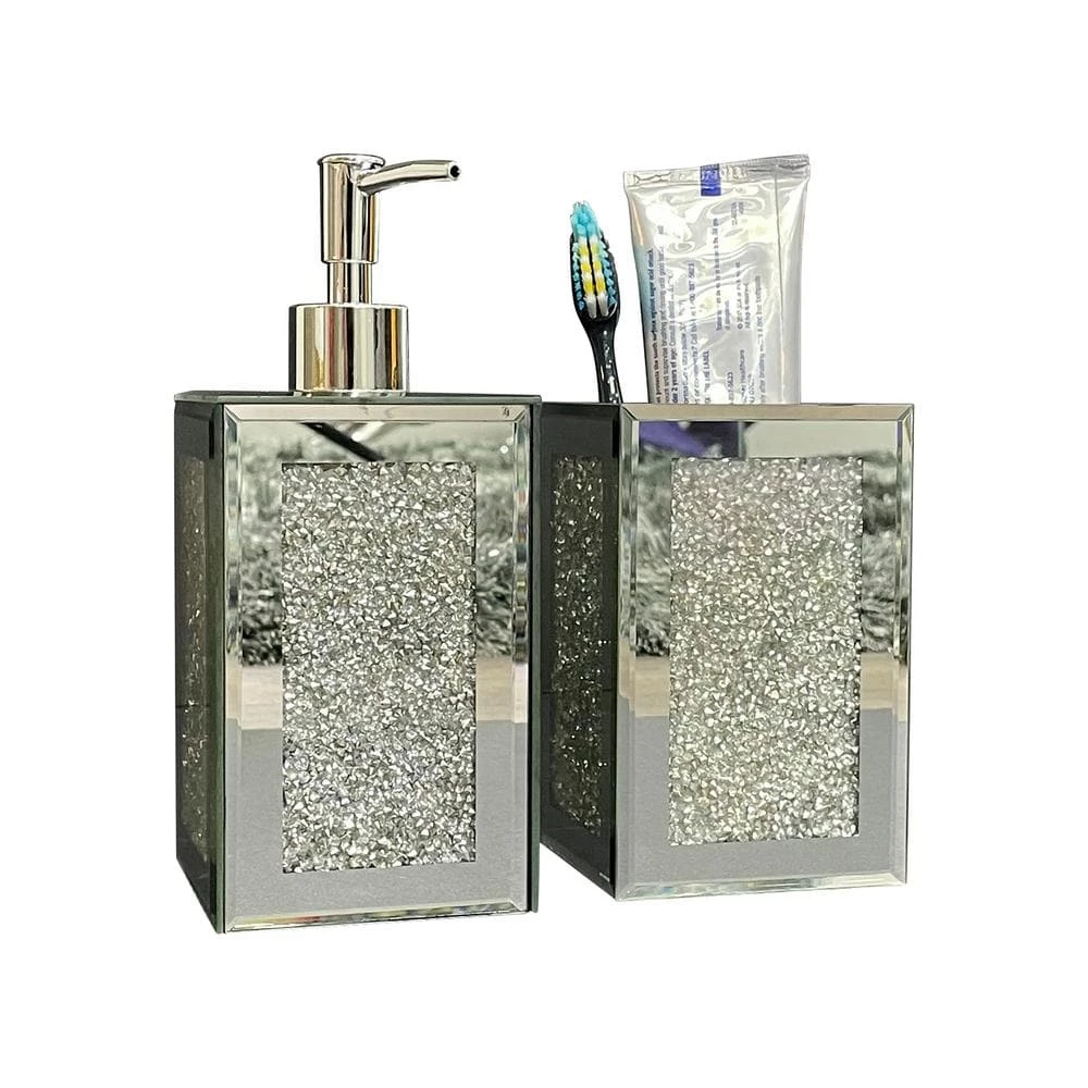 Unbranded Segers 2-Piece Bathroom Accessory Set with Soap Dispenser, Toothbrush Holder in Silver 2 Unbranded Segers 2-Piece Bathroom Accessory Set with Soap Dispenser, Toothbrush Holder in Silver - Image 2