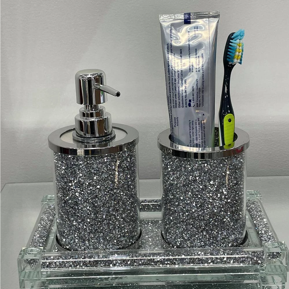 Unbranded Segers 3-Piece Bathroom Accessory Set with Soap Dispenser, Toothbrush Holder and Tray in Silver 6 Unbranded Segers 3-Piece Bathroom Accessory Set with Soap Dispenser, Toothbrush Holder and Tray in Silver - Image 6