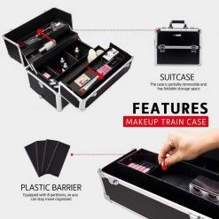 VIVOHOME 3-in-1 Aluminum Cosmetic Organizer Box with Shoulder Straps in Black -Bathroom Accessories Sales silver vivohome makeup organizers x002ald307 4f 1000