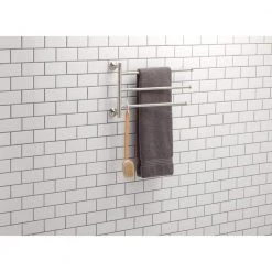 Delta Extensions 18 in. Wall Mount Pivoting Extendable 3-Arm Towel Bar in SpotShield Brushed Nickel -Bathroom Accessories Sales spotshield brushed nickel delta towel bars ext28 bn r 40 1000