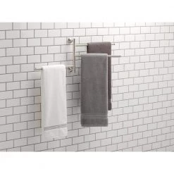 Delta Extensions 18 in. Wall Mount Pivoting Extendable 3-Arm Towel Bar in SpotShield Brushed Nickel -Bathroom Accessories Sales spotshield brushed nickel delta towel bars ext28 bn r a0 1000