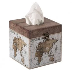 Vintiquewise Facial Square Tissue Box Holder for Your Bathroom, Office or Vanity with Decorative World Map Design