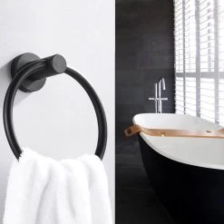 ATKING 5-Piece Bath Hardware with Towel Bar Towel Hook Toilet Paper Holder and Towel Ring Set in Matte Black 10 ATKING 5-Piece Bath Hardware with Towel Bar Towel Hook Toilet Paper Holder and Towel Ring Set in Matte Black -Bathroom Accessories Sales stainless steel bathroom hardware sets a5bk 522 4f 1000