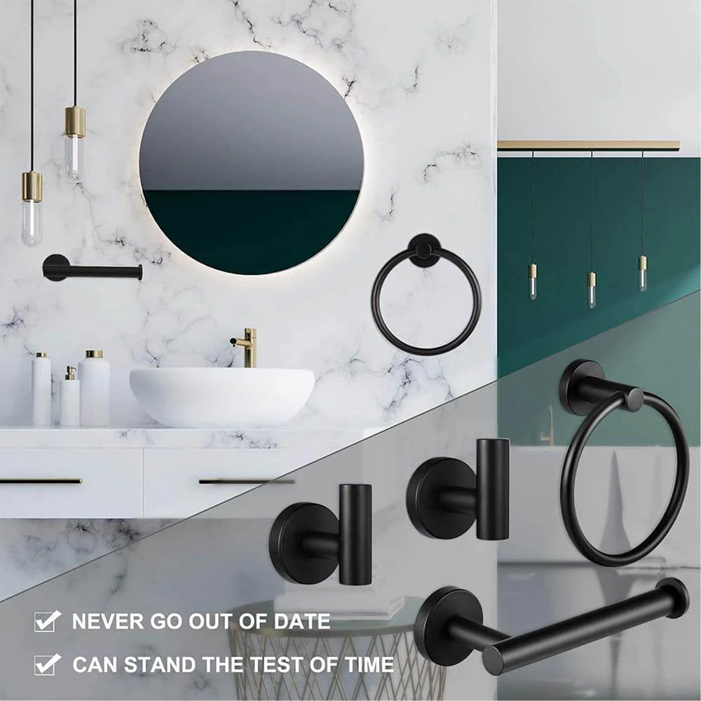 ATKING 5-Piece Bath Hardware with Towel Bar Towel Hook Toilet Paper Holder and Towel Ring Set in Matte Black 2 ATKING 5-Piece Bath Hardware with Towel Bar Towel Hook Toilet Paper Holder and Towel Ring Set in Matte Black - Image 2