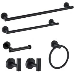 Ruiling Porter 6- Piece Bath Hardware Set with Towel Ring Toilet Paper Holder Towel Hook and Towel Bar in Stainless Steel Black