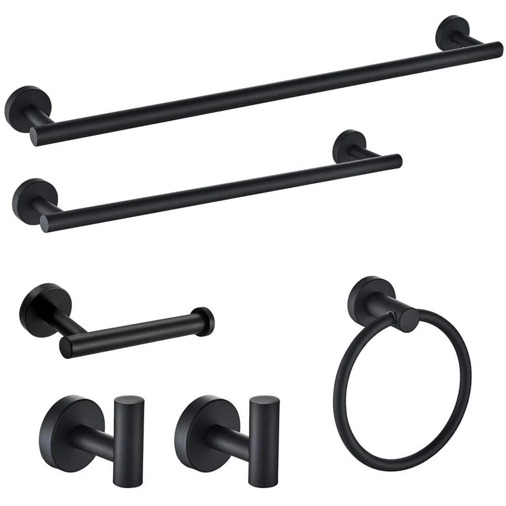 Ruiling Porter 6- Piece Bath Hardware Set with Towel Ring Toilet Paper Holder Towel Hook and Towel Bar in Stainless Steel Black 1 Ruiling Porter 6- Piece Bath Hardware Set with Towel Ring Toilet Paper Holder Towel Hook and Towel Bar in Stainless Steel Black