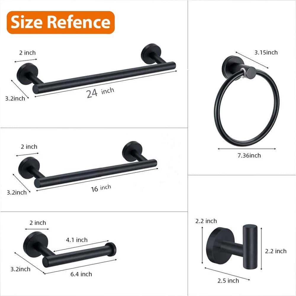Ruiling Porter 6- Piece Bath Hardware Set with Towel Ring Toilet Paper Holder Towel Hook and Towel Bar in Stainless Steel Black 3 Ruiling Porter 6- Piece Bath Hardware Set with Towel Ring Toilet Paper Holder Towel Hook and Towel Bar in Stainless Steel Black - Image 3
